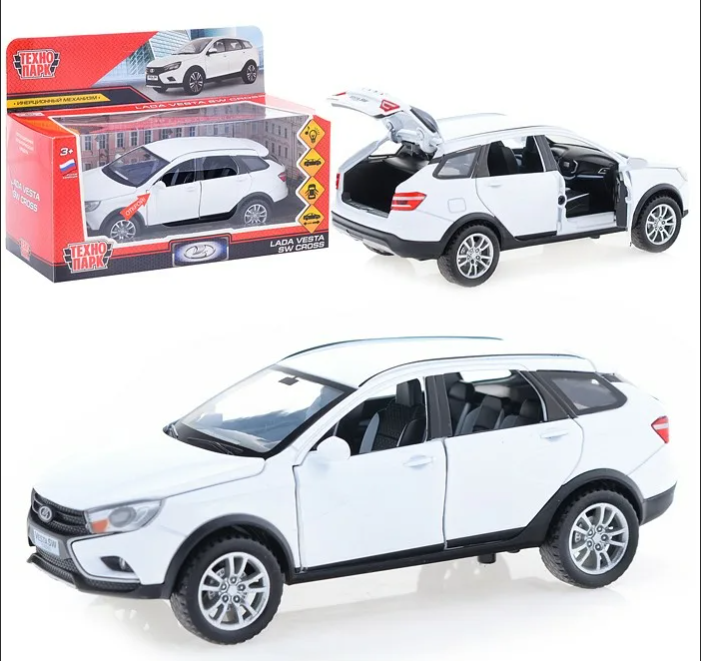 УРТ Машина металл. Lada Vesta Sw Cross, 17,5 см, (свет-звук, двери, белый) инерц. в коробке VESTASWC