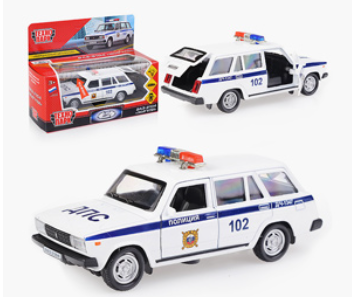 УРТ Машина металл ВАЗ-2104 Жигули Полиция, 12см, (свет-звук, белый) инерц., в коробке 2104-12SLPOL-W